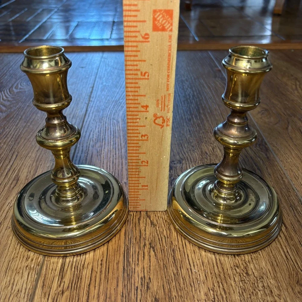 2 Solid Brass Baldwin Candlesticks Heavy Taper‎ Candle Holders 6 Inches Tall